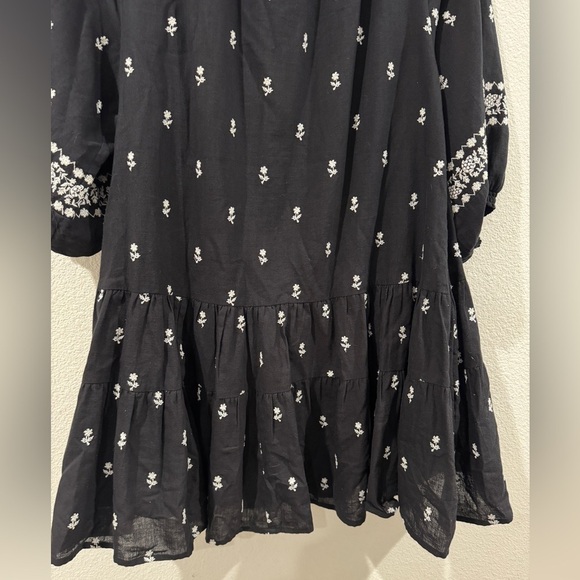 Cleobella Sahra Black White Embroidered Floral Mini Boho Peasant Dress Large - Picture 15 of 16